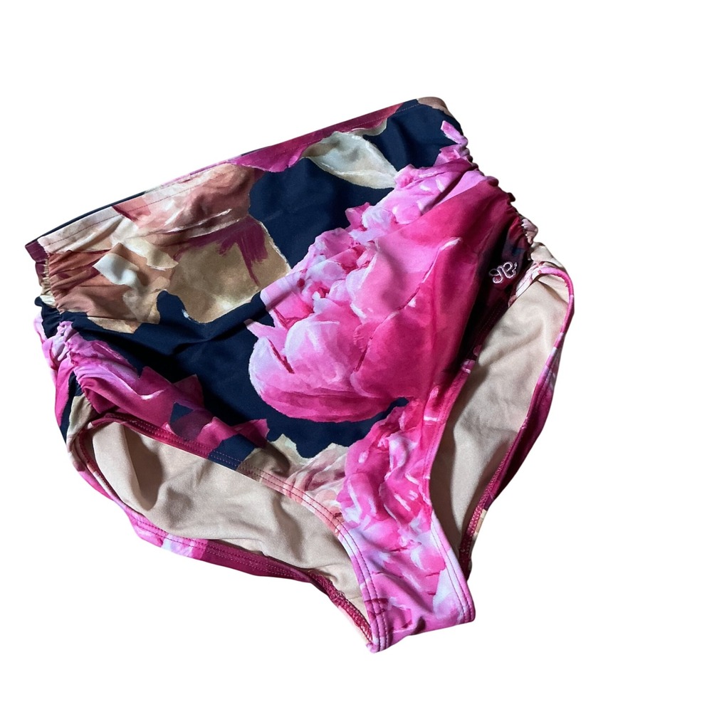 Albion Fit Womens Pink Floral High Waisted Ruched Swim Bottoms Size Small